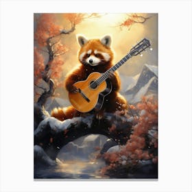 Red Panda Playing Guitar Canvas Print