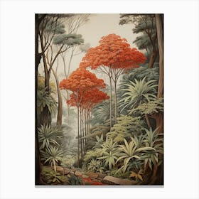 Vintage Jungle Botanical Illustration Jungle Flame 1 Canvas Print