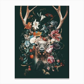 Deer Head with Flowers Canvas Print