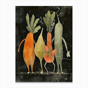 Sweet Vegetables With Faces Watercolour Illustration Canvas Print