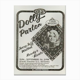 Dolly Parton Vintage Concert Poster Canvas Print