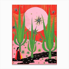 Pink And Red Plant Illustration Aloe Vera 3 Canvas Print