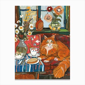 Tea Time With A Maine Coon Cat 2 Canvas Print