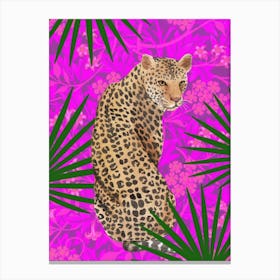 Leopard On Pink Background (William Morris) Canvas Print