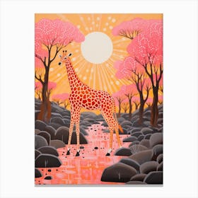 Giraffe In The River At Sunrise 3 Canvas Print