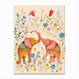 Folksy Floral Animal Drawing Elephant 2 Canvas Print
