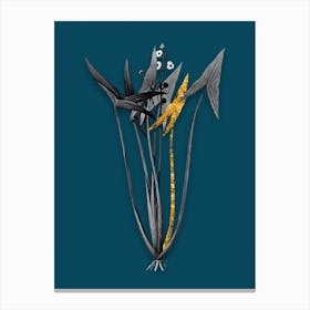 Vintage Arrowhead Black and White Gold Leaf Floral Art on Teal Blue n.1150 Canvas Print