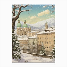 Vintage Winter Illustration Salzburg Austria 1 Canvas Print