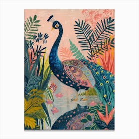Peacock & The Pond 1 Canvas Print