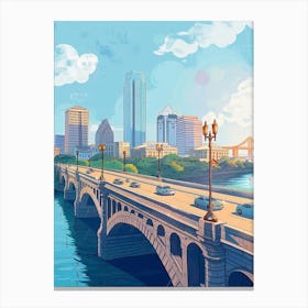 Storybook Illustration Congress Avenue Bridge Austin Texas 2 Canvas Print