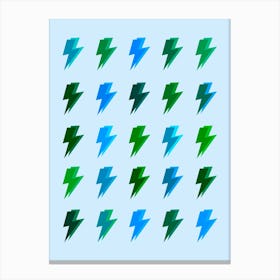 Blue and Green Lightning Bolts Pattern Canvas Print