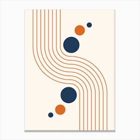 Modern Rainbow and Sun Abstract Geometric Lines in Navy and Burnt Orange Canvas Print