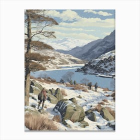 Vintage Winter Illustration Snowdonia National Park United Kingdom 4 Canvas Print