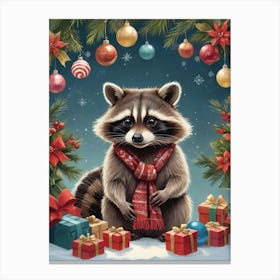 Christmas Raccoon with Lights Canvas Print