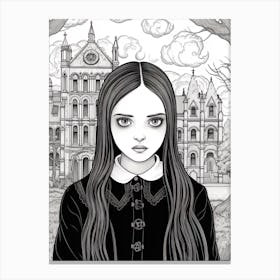 Nevermore Academy With Wednesday Addams Line Art 07 Fan Art Canvas Print