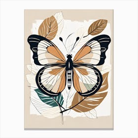 Boho Minimalist Butterfly with Leaves v3 Canvas Print