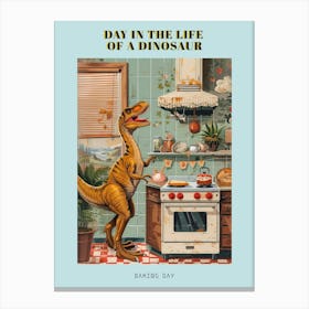 Dinosaur Baking In The Kitchen Retro Abstract Collage 1 Poster Canvas Print