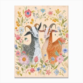 Folksy Floral Animal Drawing Goat Canvas Print