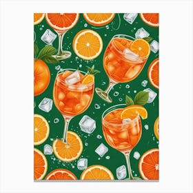 Aperol Spritz Pattern Cocktail Oranges Kitchen Art Art Print (10) Canvas Print