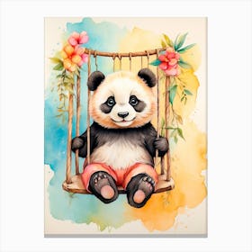 Panda Bear On Swing Canvas Print