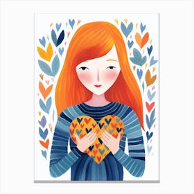 Spring Inspired Heart Pattern Illustration Of Person 3 Canvas Print