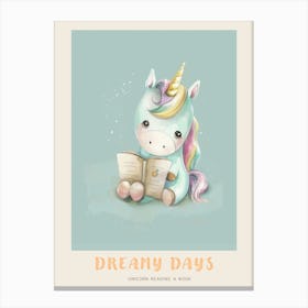 Pastel Storybook Style Unicorn Reading A Book 2 Poster Canvas Print
