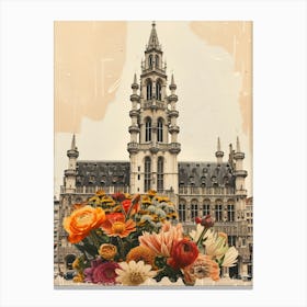 Belgium   Floral Retro Collage Style 2 Canvas Print