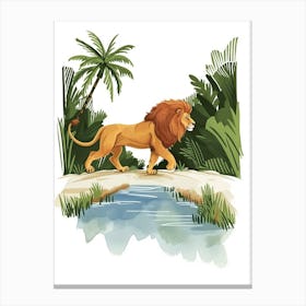 African Lion Crossing A River Clipart 1 Canvas Print