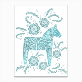 Swedish Dala Horse Teal Green Canvas Print