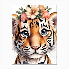 Baby Tiger Flower Crown Bowties Woodland Animal Nursery Decor (23) Canvas Print