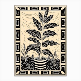 B&W Plant Illustration Croton Codiaeum 1 Canvas Print