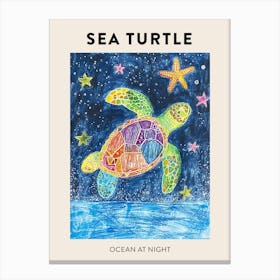 Sea Turtle At Night Crayon Poster 1 Canvas Print