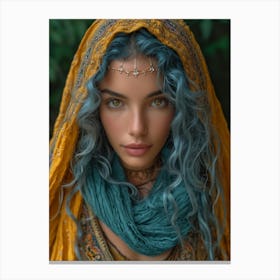 Blue Haired Woman Canvas Print