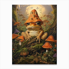 Mystical Mushroom Wood Frog 5 Canvas Print