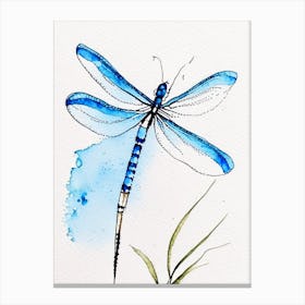 Blue Dasher Dragonfly Minimalist Watercolour 2 Canvas Print