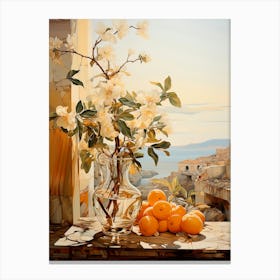 Oranges and Magnolia Flowers  Canvas Print