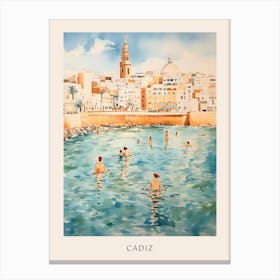Swimming In Cadiz Spain Watercolour Poster Canvas Print