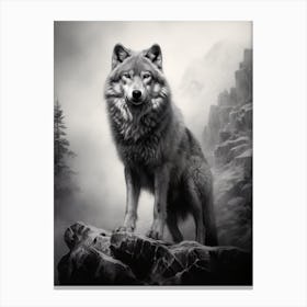 Himalayan Wolf Portrait Black And White 2 Canvas Print