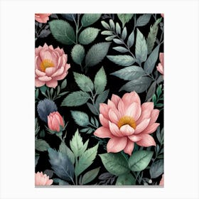 Pink Lotus Flower Seamless Pattern Canvas Print