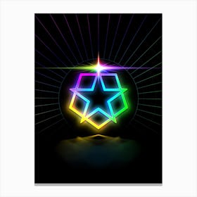 Neon Geometric Glyph in Candy Blue and Pink with Rainbow Sparkle on Black n.0374 Canvas Print