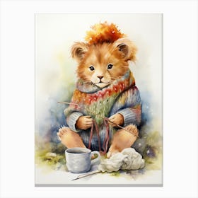 Knitting Watercolour Lion Art Painting 3 Canvas Print