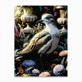 Plover Bird In Garden Flower Painting Canvas Print