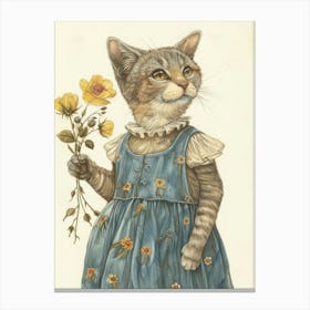 Cat In Blue Dress Canvas Print