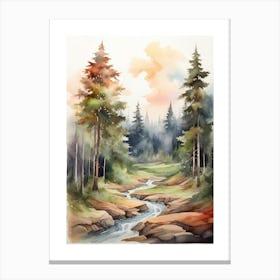 Taiga watercolor landscape, high quality watercolor forest background.7 Canvas Print