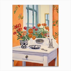 Bathroom Vanity Painting With A Marigold Bouquet 1 Canvas Print