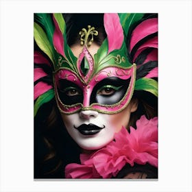 A Woman In A Carnival Mask, Pink And Black (63) Canvas Print