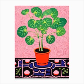 Pink And Red Plant Illustration Chinese Money Plant 1 Canvas Print