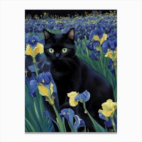 van goth Black Cat In Irises Canvas Print