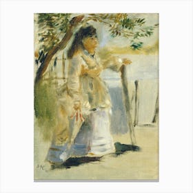 Woman By A Fence, Pierre Auguste Renoir Canvas Print