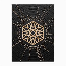 Geometric Glyph Symbol in Gold with Radial Array Lines on Dark Gray n.0271 Canvas Print